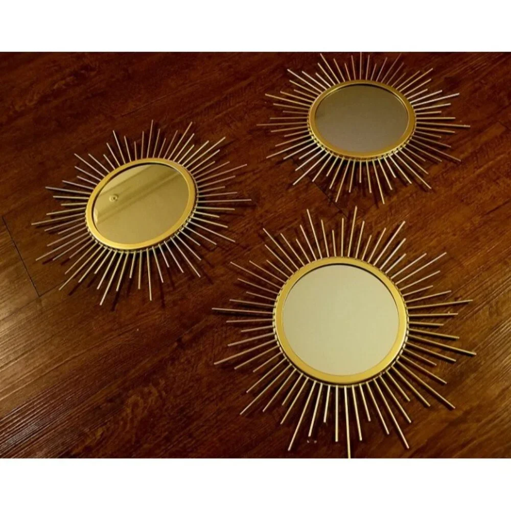 New 3 Pack Metal Mirrors for Wall Sunburst Wall Mirrors Home Décor Decorative